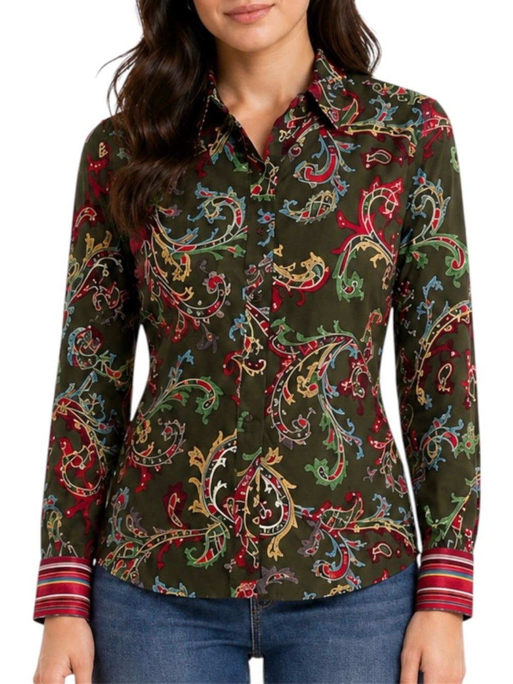 TOMMY HILFIGER Stretch Paisley Button Down Shirt Large